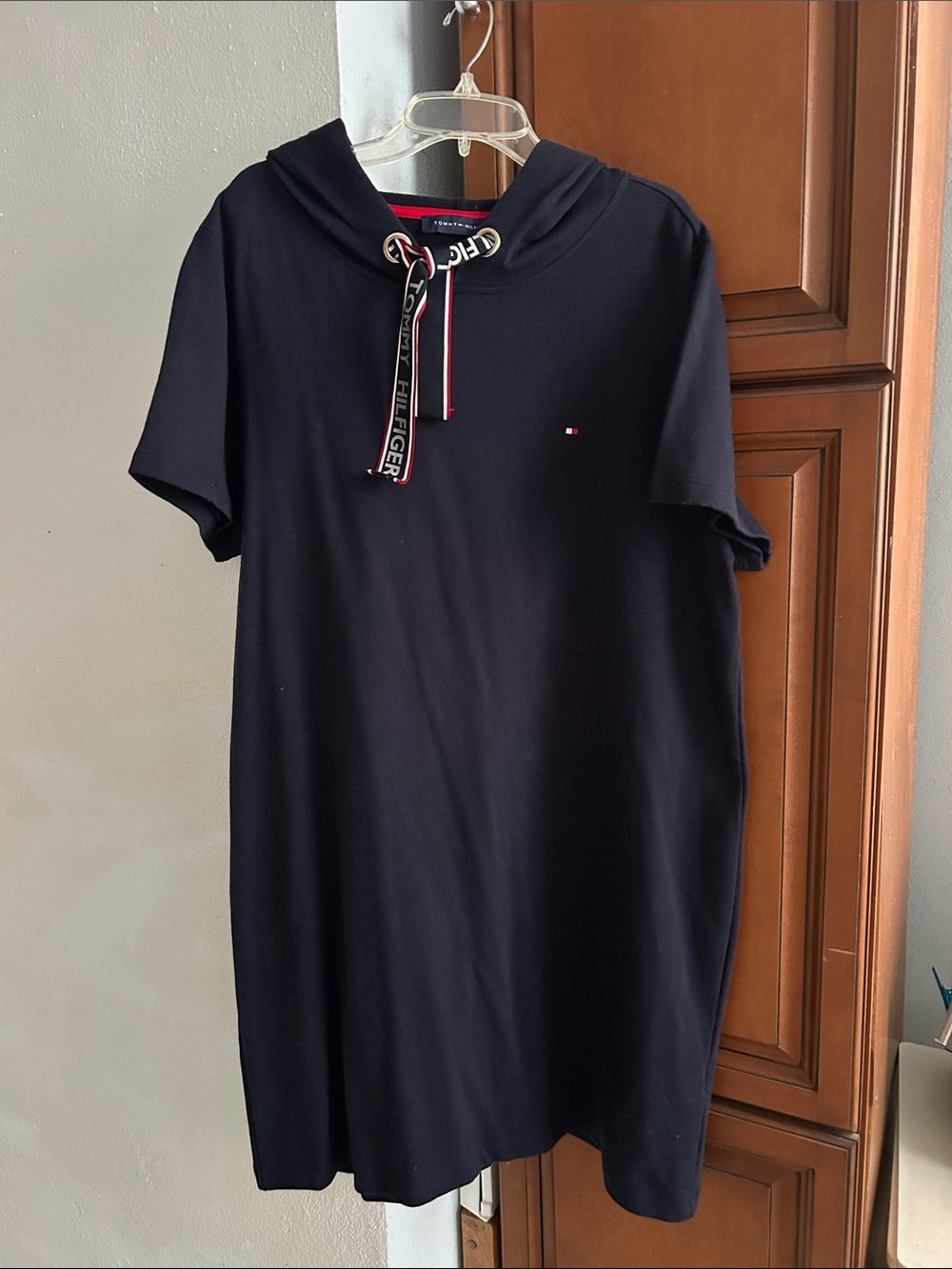 Tommy Hilfiger WoMen's Navy Short-Sleeve Hooded Polo Dress